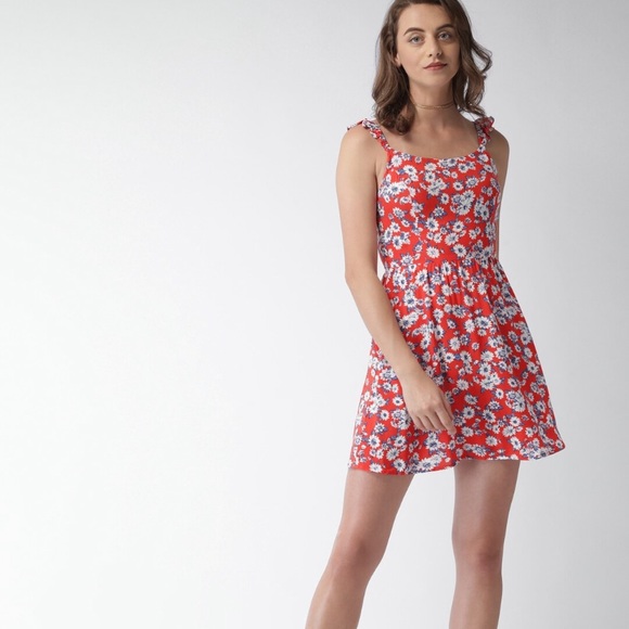 FOREVER 21 Women Coral Red Printed A-Line Dress Brand New (Never Worn) - Picture 7 of 14